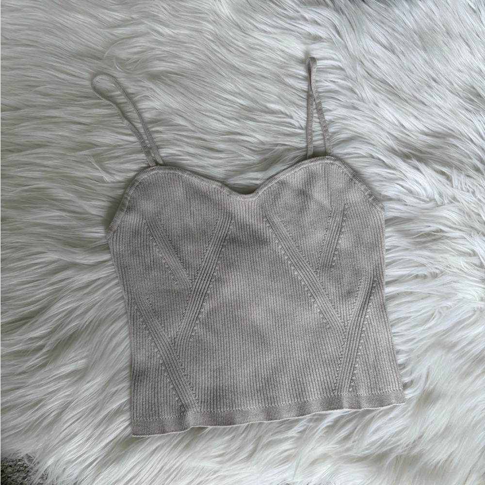 Elegant Beige Cream Knit Crop Tank Top